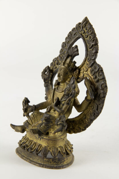 Figur, Nepal, 19./20. Jh., Shiva und Pavati, umgeben von einer Mandorla, sehr feiner Guss mit Resten einer Vergoldung, schöne Patina, Gebrauchsspuren. H: 13 cm, www.beyreuther.de