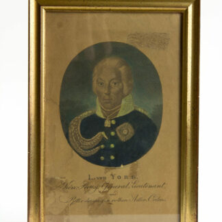 Stich, Anf. 19. Jh., Portrait von L. von York, koloriert, gerahmt, stockfleckig, Klebespuren, gedunkelt. H: 20, 5 cm, B: 13,5 cm. www.beyreuther.de