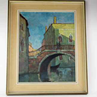 Gemälde, 20. Jh., Öl auf Sperrholz, unsigniert, Ansicht von Venedig, Rahmen 20er Jahre, rückseitig beschriftet, guter Zustand. B: 53 cm, H: 64 cm. www.beyreuther.de