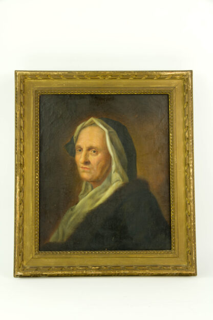 Gemälde, 18.Jh., Öl auf Lwd., rückseitig auf Rahmen mit Tinte bez. Balthasar Denner (1685 - 1749), Portrait einer alten Dame, gereinigt, sonst Originalzustand, Rahmen, 2. Hälfte 19. Jh., B: 30 cm, H: 36 cm.