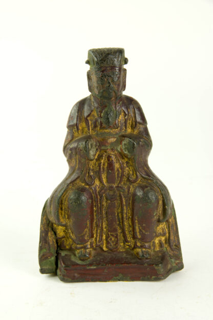 Figur, China, 17. Jh., Ming Dynastie, Bronze, Wenchang Wang (Wenchang Wang (文昌王), auch bekannt als Wenchang Dijun, ist ein Gott des Taoismus in der chinesischen Mythologie, der Gott der Kultur und Literatur), mit Resten einer Bemalung und Vergoldung, Hände alt entfernt, Gebrauchsspuren, H: 20,5 cm.